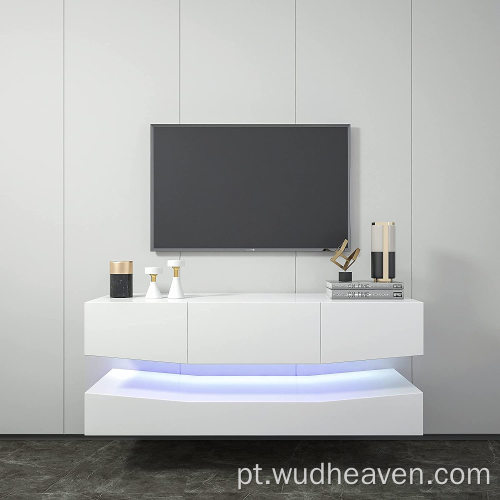 Suporte para TV flutuante montado na parede com luzes LED